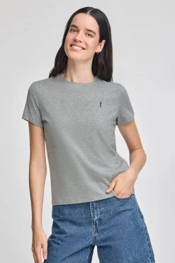 Camiseta gris vigoré de cuello redondo con bordado Rigby Go