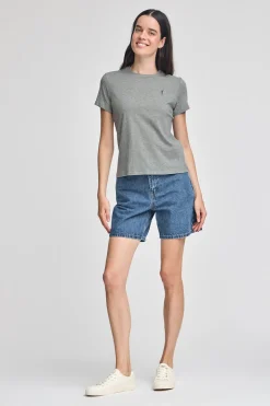Camiseta gris vigoré de cuello redondo con bordado Rigby Go