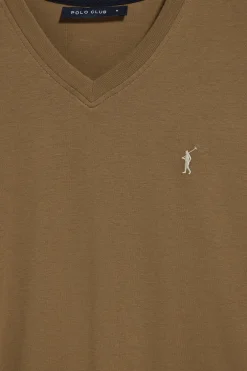 Camiseta marrón con cuello de pico y logo bordado Rigby Go
