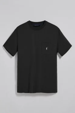Camiseta negra de cuello redondo con bolsillo y logo Rigby Go