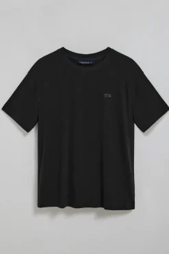 Camiseta negra de cuello redondo con logo engomado Polo Club