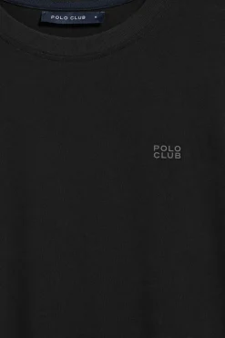 Camiseta negra de cuello redondo con logo engomado Polo Club