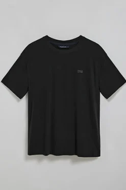 Camiseta negra de cuello redondo con logo engomado Polo Club