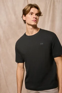 Camiseta negra de cuello redondo con logo engomado Polo Club