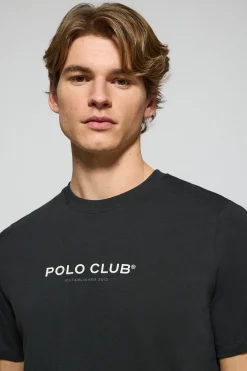 Camiseta negra de cuello redondo con logotipo engomado Polo Club