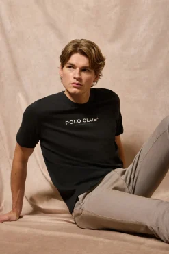 Camiseta negra de cuello redondo con logotipo engomado Polo Club