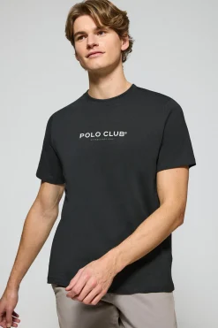 Camiseta negra de cuello redondo con logotipo engomado Polo Club