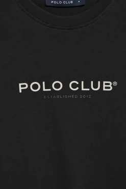 Camiseta negra de cuello redondo con logotipo engomado Polo Club