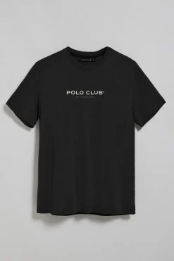 Camiseta negra de cuello redondo con logotipo engomado Polo Club