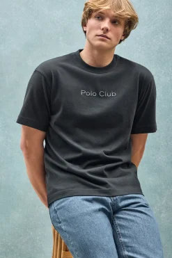 Camiseta negra de manga corta y cuello redondo con logotipo Polo Club