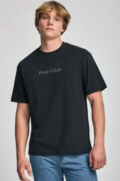 Camiseta negra de manga corta y cuello redondo con logotipo Polo Club