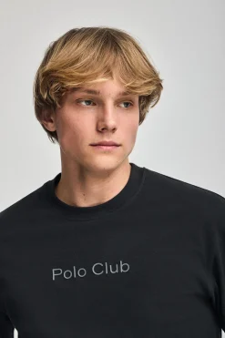 Camiseta negra de manga corta y cuello redondo con logotipo Polo Club