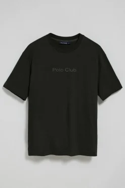 Camiseta negra de manga corta y cuello redondo con logotipo Polo Club