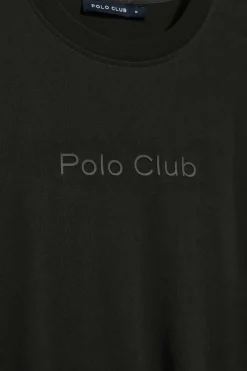 Camiseta negra de manga corta y cuello redondo con logotipo Polo Club