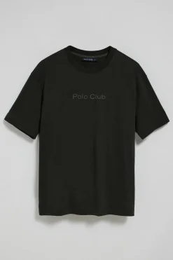 Camiseta negra de manga corta y cuello redondo con logotipo Polo Club