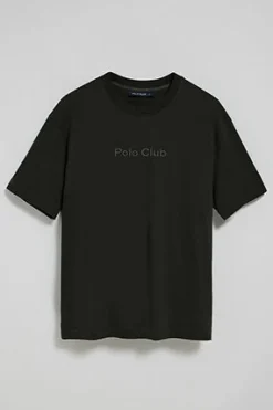 Camiseta negra de manga corta y cuello redondo con logotipo Polo Club