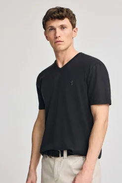 Camiseta negra de manga corta y cuello de pico con bordado Rigby Best