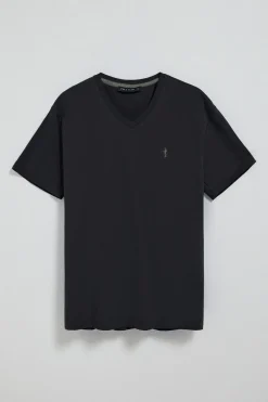 Camiseta negra de manga corta y cuello de pico con bordado Rigby Best