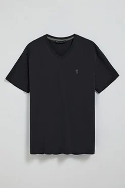 Camiseta negra de manga corta y cuello de pico con bordado Rigby Best