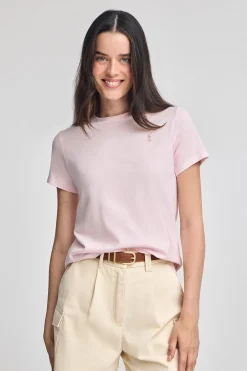 Camiseta rosa de cuello redondo con bordado Rigby Go