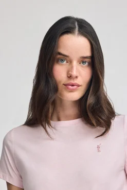 Camiseta rosa de cuello redondo con bordado Rigby Go