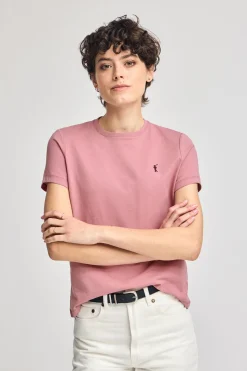 Camiseta rosa empolvado de cuello redondo con bordado Rigby Go