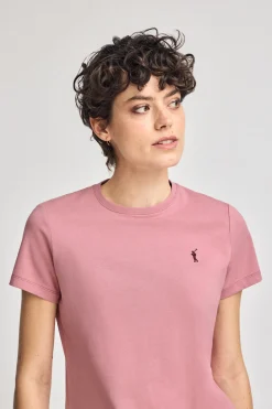 Camiseta rosa empolvado de cuello redondo con bordado Rigby Go