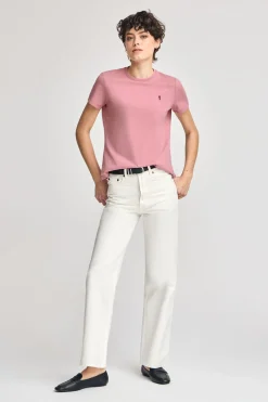 Camiseta rosa empolvado de cuello redondo con bordado Rigby Go