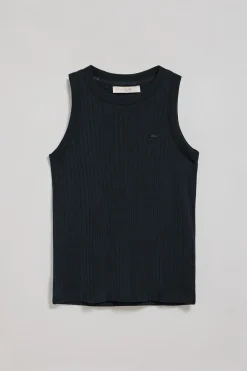 Camiseta top Tamika azul marino acanalada con detalle de botón nacarado Polo Club