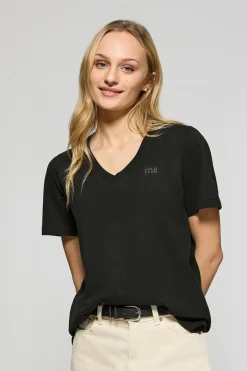 Camiseta Turia negra de acabado peach effect con print engomado Polo Club