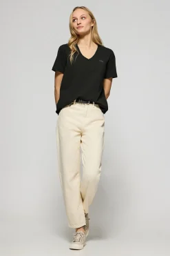Camiseta Turia negra de acabado peach effect con print engomado Polo Club