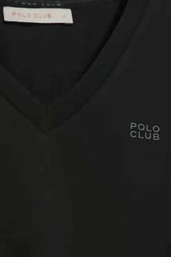 Camiseta Turia negra de acabado peach effect con print engomado Polo Club
