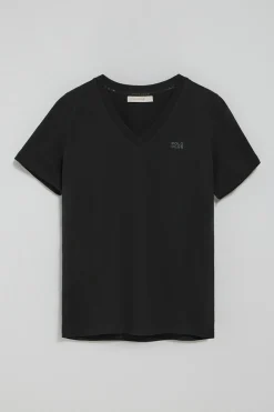 Camiseta Turia negra de acabado peach effect con print engomado Polo Club