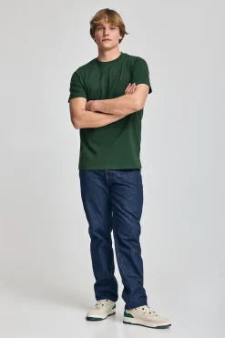 Camiseta verde botella con cuello redondo y bordado Rigby Go