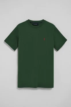 Camiseta verde botella con cuello redondo y bordado Rigby Go