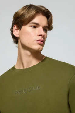 Camiseta verde caqui de manga corta y cuello redondo con logotipo Polo Club