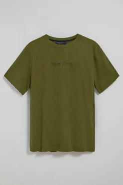 Camiseta verde caqui de manga corta y cuello redondo con logotipo Polo Club