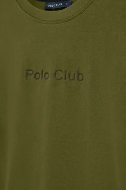 Camiseta verde caqui de manga corta y cuello redondo con logotipo Polo Club