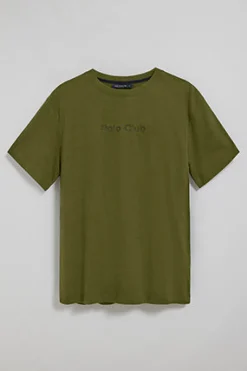 Camiseta verde caqui de manga corta y cuello redondo con logotipo Polo Club
