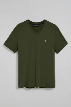 Camiseta verde con cuello de pico y logo bordado Rigby Go