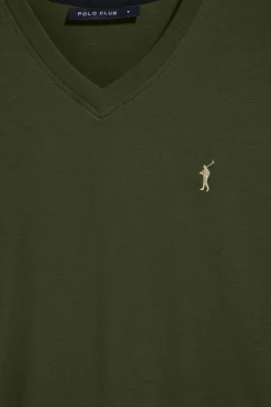 Camiseta verde con cuello de pico y logo bordado Rigby Go
