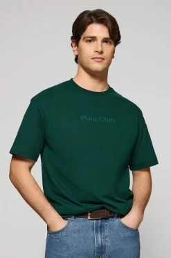 Camiseta verde esmeralda de manga corta y cuello redondo con logotipo Polo Club