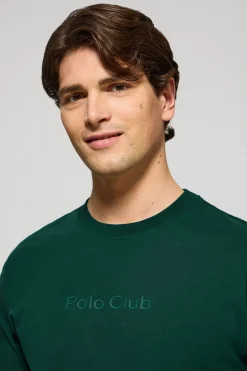 Camiseta verde esmeralda de manga corta y cuello redondo con logotipo Polo Club