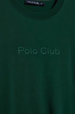 Camiseta verde esmeralda de manga corta y cuello redondo con logotipo Polo Club
