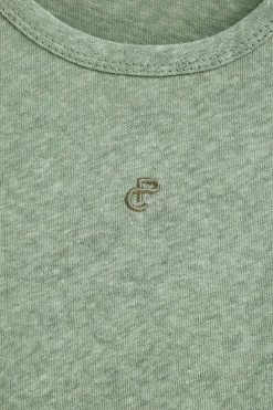 Camiseta verde jade de lino y algodón con monograma bordado