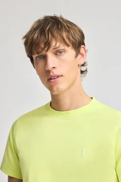 Camiseta verde lima de cuello redondo y Big Rigby Go engomado