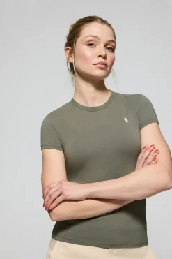 Camiseta verde militar de manga corta con logo bordado Rigby Go