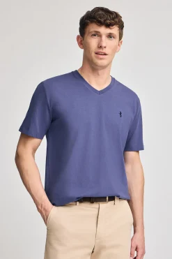 Camiseta violeta azulado de manga corta y cuello de pico con bordado Rigby Best