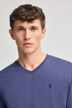 Camiseta violeta azulado de manga corta y cuello de pico con bordado Rigby Best