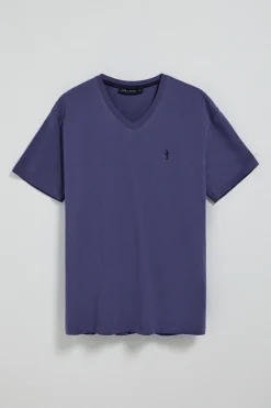 Camiseta violeta azulado de manga corta y cuello de pico con bordado Rigby Best